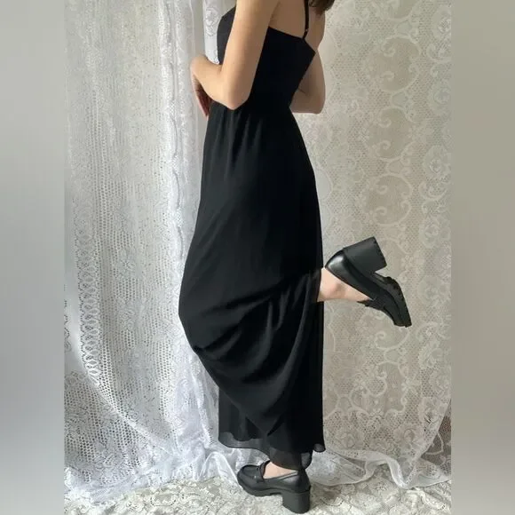 Vintage 90s/Y2K Black Chiffon Wide Leg Pants Minimalist Flowy Dressy - Picture 5 of 12